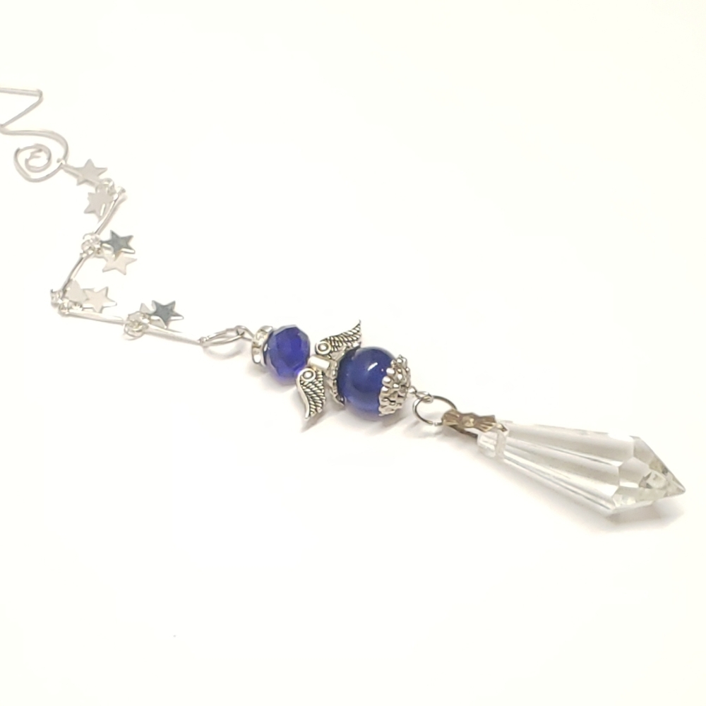Handmade Cobalt Blue Guardian Angel & Vintage Prisim Crystal Ornament Suncatcher - Picture 6 of 7